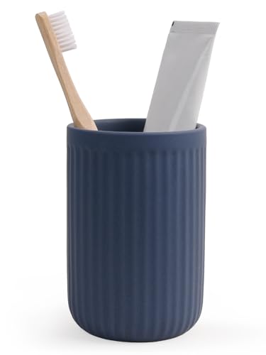 Autumnlife Toothbrush Holder Ceramic, 12 oz Blue Mouthwash Cup Bathroom Tumbler for Vanity Countertop, Bathroom Organiser for Toothbrush, Toothpaste, Cosmetic, Pencils, Matte Blue
