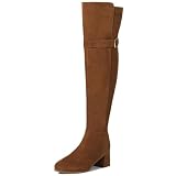 SUEDI Women's Over The Knee Boots Chunky Heel Thigh High Boots Suede Long Boots Pointed Toe Tall Boots for Women Brown Size 8