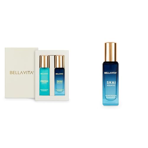 Image of Bella Vita Luxury Skai Aquatic Edc & Fresh Edt Unisex Combo With Bergamotylang Ylangpink Pepperlong Lasting Fragrance Liquid Scentpack Of 2 20Ml Each Skai Aquatic Unisex Eau De Cologne,Blue