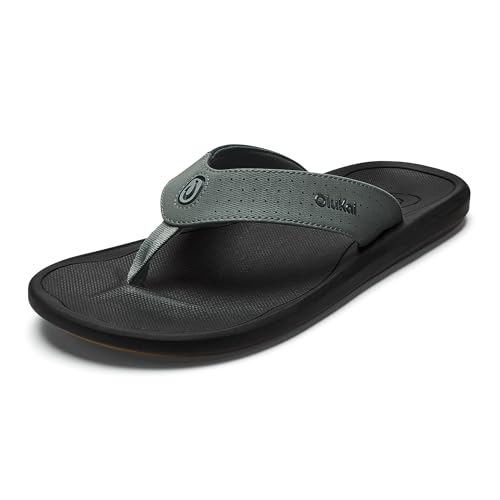 OLUKAI Ki'i Men's Beach Sandals, Quick-Dry Flip-Flop Slides, Water Resistant & Lightweight, Compression Molded Footbed & Ultra-Soft Comfort Fit, 11, Rock/Lava Rock