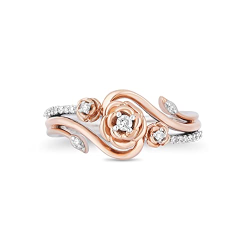 Enchanted Disney Fine Jewelry Belle Rose Diamond Ring 1/6 Cttw In 14K Rose Gold Over Sterling Silver, Size 7 #TOP1