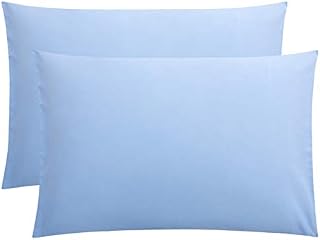 FLXXIE 2 Pack 100% Brushed 1800 Microfiber Plain Queen Pillowcases, Wrinkle and Stain Resistant, Soft and Cozy Envelope Closure Bed Pillow Cases, Pale Blue, 50x75 cm