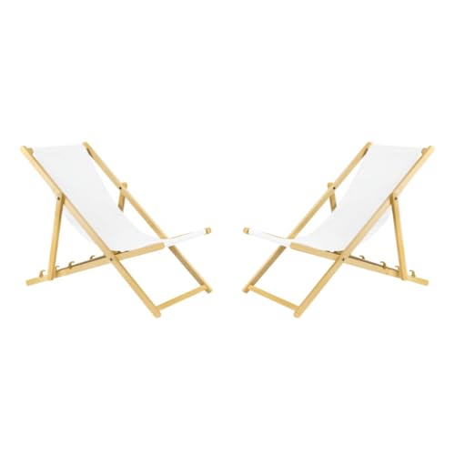 BAS Tumbona Plegable de Madera con Sistema de Seguridad, 2 Unidades, Color Blanco