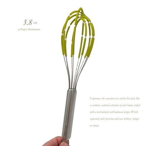 Balloon Silicone Egg Whisk with Spatula Scraper Wires, 18/10 Stainless Steel, Non-Stick Pan Safe, Ergonomic Tube Handle Perfect for Blending, Whisking, Beating and Stirring, 11 inch (Green) - Image 4