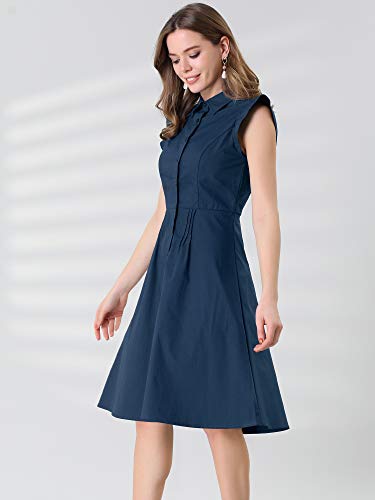 Image of Allegra K Women's Ruffled Sleeve Casual Office Dress Tie Waist Button Down Cotton Shirt Dresses