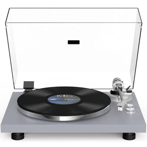 Turntable Record Player Wireless Output Carbon Fiber Tonearm Vinyl Player Aluminium Platter Belt-Drive LP Turn Tables 33 1/3&45 RPM Phono Level Audio RCA Line Output AT-3600L MM Cartridge Grey
