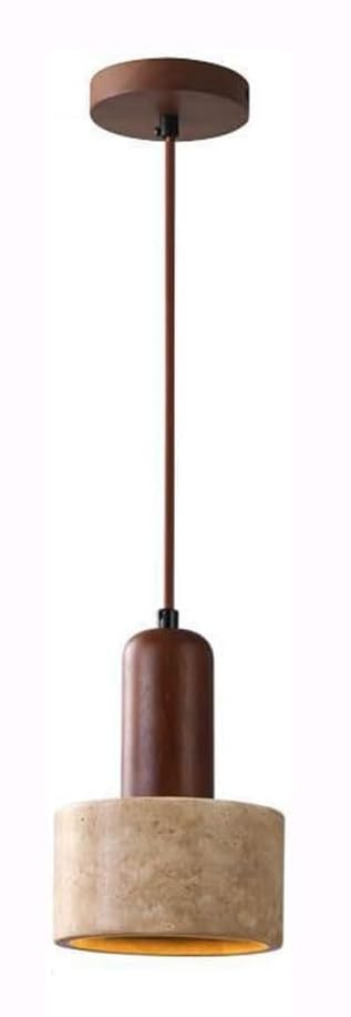 SHINEHOUR Modern Stone Shade Pendant Light,Walnut Wood Hanging Lamp,Mini Cylinder Nordic Simple Walnut Chandelier Kitchen Island Over Sink Single Marble Ceiling Hanging Lamp for Kitchen/Bedroom