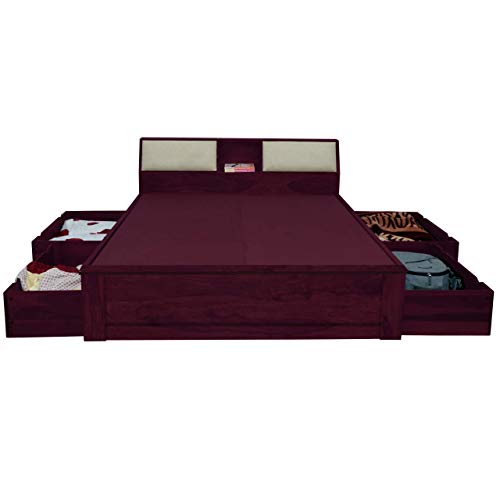 Image of APRODZ Sheesham Wood Allure Bed with Storage (Queen Size, Mahogany Finish)