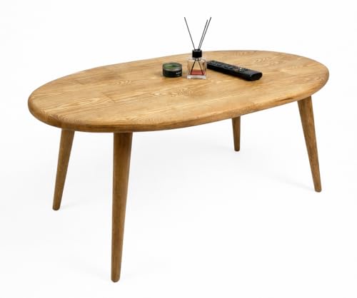 Solid Wood Oval Coffee Table for Living Room, Scandinavian Modern Design, Easy Assembly, Small Space Friendly, 24″W x 20″D x 18″H