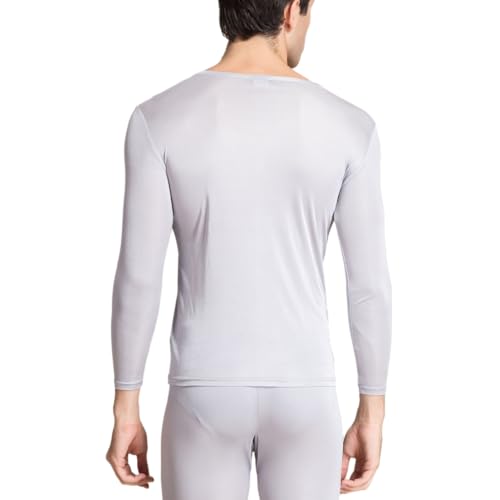 Men Silk Long Johns Shirt Long Sleeves Thermal Underwear Top Lightweight Mulberry Silk Base Layer Undershirt Blouse4