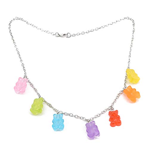 WEILYDF Cartoon Cute Candy Color Bear Necklace Creative Hip Hop Collar Choker Birthday Party Jewelry for Women Girls