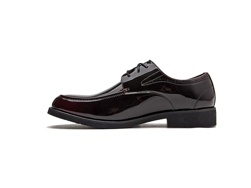 Men's Patent Leather Oxford Dress Shoes, Classic Lace-up Derby, Wine Red,Blackish Green3