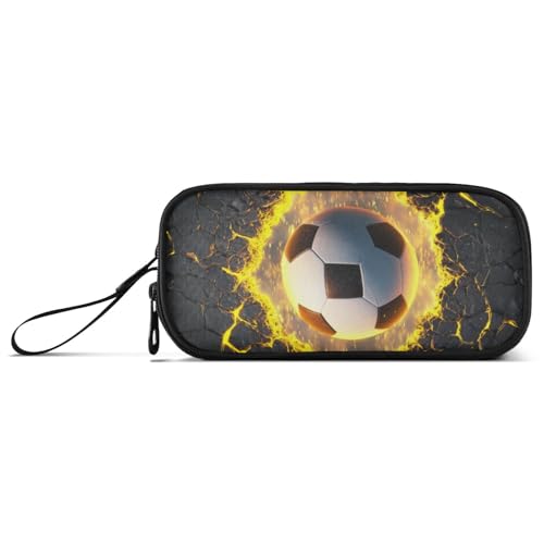 Image of Football Large Pencil Case, Soccer Ball Capacity Pencil Pouch 3 Compartments,Zipper Pencil Box, Back to School Supplies for Teen Girls Boy Student College Adults,Travel Essentials Black