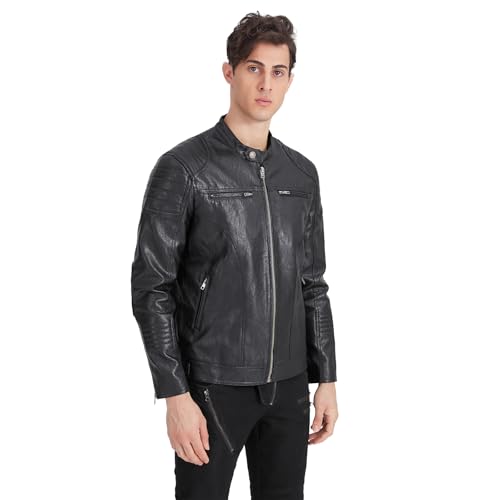 TZMAPU men's motorcycle PU leather jacket Punk style standing collar short jacket4
