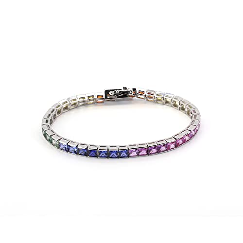 Pirmiana Sterling 925 Silver 4Mm Lab Created Rainbow Sapphire Gemstone Tennis Bracelet For Woman Gift (16.5) #TOP2