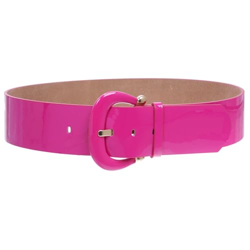 Women's Wide High Waist Horseshoe Buckle Wide Patent Leather Belt, Fuchsia | s-30