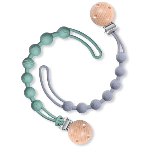 Image of AIXMEET 2-Pack Silicone Pacifier Clips with One-Piece Beads,Baby Pacifier Holder Leash Fits All Pacifiers & Teething, Pacifier Holders for Teething Relief, Suit for Baby Boys and Girls, blue+green