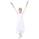 Danzcue Girls Celebration of Spirit Long Sleeve Dance Dress, White, L-XL