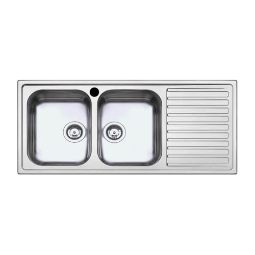 Lavello Cucina Acciaio 116X50 Cm Doppia Vasca E Gocciolatoio Destro Saxt333A
