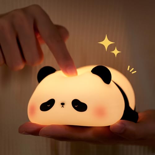 AmmToo Nachtlicht Kinder Panda Nachtlampe -Panda Lampe Dimmbar Timer, Touch-Steuerung Silikon Nachtlicht Baby, USB-Aufladbar Niedliche Panda Lampe, Cute Nachtlicht Kinderzimmer Deko (panda 2)