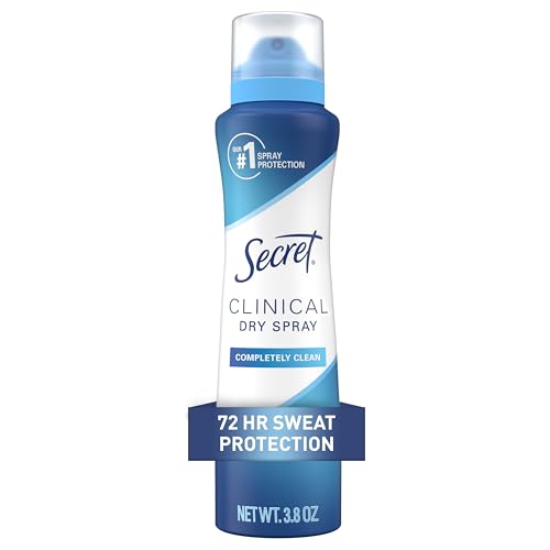 Secret Clinical Strength Dry Spray Antiperspirant Deodorant for Women 3X Stress Protection 72hr Sweat & Odor Protection PH Balancing Minerals Completely Clean Scent 3.8 oz