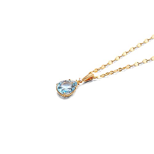 14K Gold Minimalist Sky Blue Topaz Pendant Necklace Natural Teardrop Baby Blue Gemstone Crystal Charm Choker Chain Necklace Cute Dainty Delicate Vermeil Cz Diamond Necklaces Women Anniversary Gift #TOP2