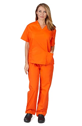 M&M SCRUBS Women Scrub Set Medical Scrub Top and Pants S Orange