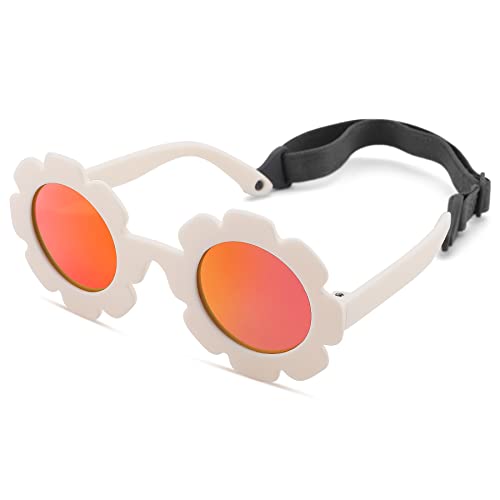 Image of Polarized Baby Sunglasses with Strap – Flexible Flower Shaped Sunglasses for Toddler & Infant Age 0-24 Months