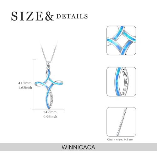 WINNICACA Opal Cross Necklace for Women, 925 Sterling Silver Cross Pendant Necklaces Celtic Knot Blue White Opal Jewelry Birthday Christian Gifts for Women Her Wife Mom Daughter4