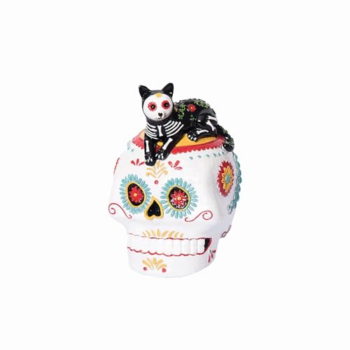 GALLERIE II Laying Down Festive Feline Cat Sugar Skull Decorative Figure Figurine Day of The Dead Dia De Los Muertos Halloween Spooky Scary Table Tabletop End Table Fireplace Mantle Decor Decoration