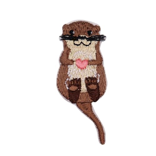 5 Stück Otter Aufnäher Bügelbild Applikation Patch/Natur Tier/Otter/Dekorativer/DIY Stickerei/Bestickte Applikation/Süßer Aufnäher/Tierliebhaber Geschenk