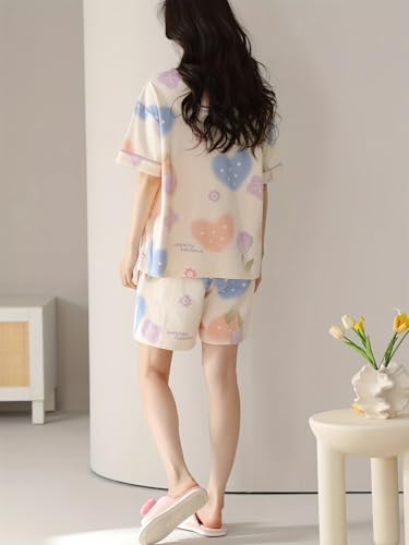 Image of Lunza Women's Cotton Blend Pajama Set, Short Sleeve T-Shirt and Shorts, Cute Bear Print Nightwear