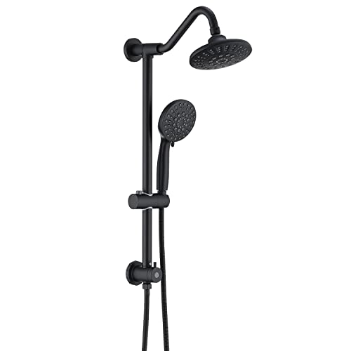 Uclimaa Rain Shower Head With Handheld, 5 Settings Rain Showerhead+6 Setting Handheld Shower Spray With 5Ft Stainless Steel Hose, 24" Drill-Free Slider Bar With Low 3-Way Diverter - Matte Black #TOP8
