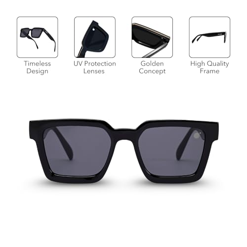 Image of MOONX Classic black UV Protected Wayfarer Sunglasses for Men & Women | Black Frame & Lens | Stylish Unisex Eyewear for Driving, Travel & Casual outings