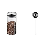 WMF Depot Vorratsdose Glas 1,0l, Höhe 21,5 cm, Vorratsglas mit Deckel, Kaffeebohnen Behälter, Müslidose & Nuova Kaffeedosierlöffel 14,5 cm, Kaffeelöffel Portionierer