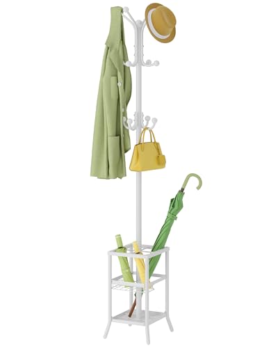 FAVOOSTY Porte-manteau autonome avec porte-parapluie,Porte Manteau sur Pieds, arbre à manteaux en métal avec 12 crochets, chapeau d'arbre, pour entrée,...