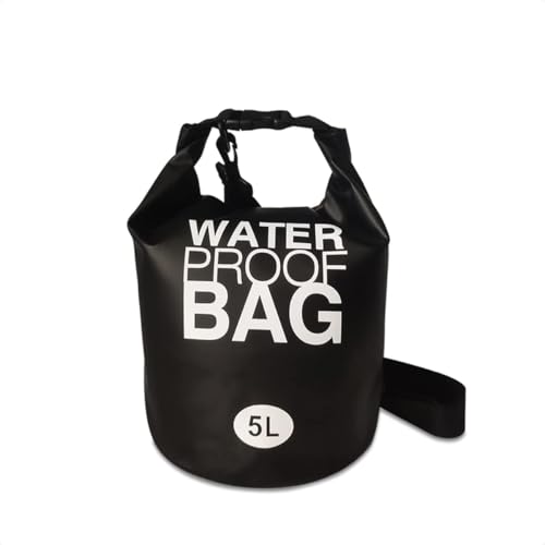 Bolsa Mochila Impermeável 5L Saco Estanque PVC com Alça Ajustável – Camping, Praia, Caiaque, Pesca e Esportes Aquáticos – À Prova D’Água e Super Resistente| PRETO