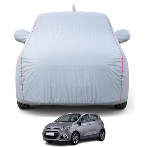 Image of Premium Car Cover for Hyundai's i10 2013-2018 Models | Waterproof, UV & Dust Protection | Mirror & Antenna Pocket | Triple Stitched, Soft Inner Lining, Belt & Buckle (Dark Grey)