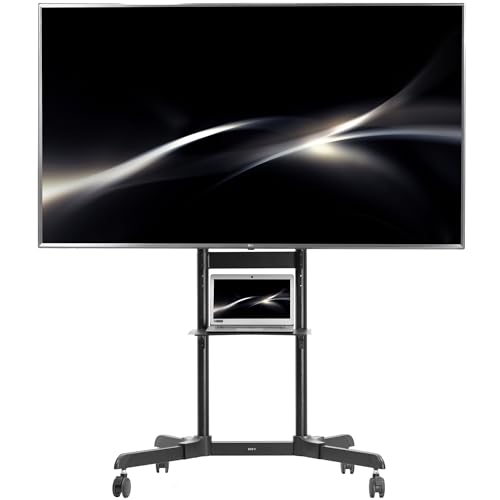 Image of VIVO Mobile TV Cart for 55 to 100 inch Screens up to 165 lbs, LCD LED OLED 4K Smart Flat and Curved Panels, Rolling Stand with Laptop DVD Shelf, Locking Wheels, Max VESA 800x600, Black, STAND-TV100E