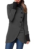 MAYRAIN Ladies Solid Color Winter Overcoats Single Breasted Fashion Pea Coat Outerwear High Neck Coat Grey M