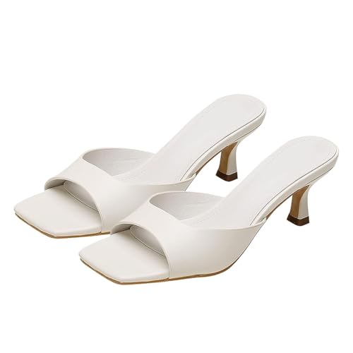 Kitten Heels for Women Square Open Toe Slip On Heeled Mules Slingback Low Heels Sandals for Women Casual Dress Shoes
