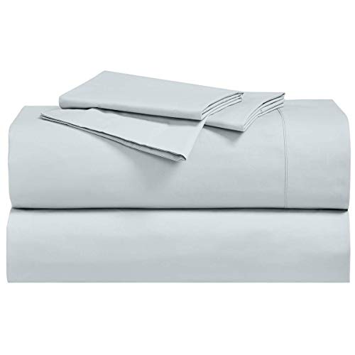 Abripedic Crispy Percale Sheets, 300-Thread-Count, 4PC Solid Sheet Set, 100% Cotton, Super Deep Pocket, Queen, Sea Abripedic Crispy Percale Sheets, 300-Thread-Count, 4PC Solid Sheet Set, 100% Cotton, Super Deep Pocket, Queen, Sea