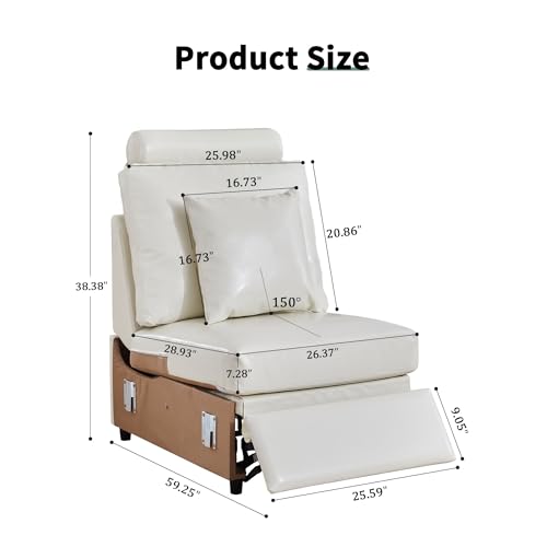 Image of RARZOE Modular Sectional Couch Power Recliner Module, Faux Leather Power Reclining Chair with Headrest, Modular Sectional Sofa Module for Living Room Home Theater,Beige