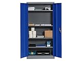 The Workplace Depot Small Metal Storage Cabinet – Reinforced Lockable Doors, Adjustable Shelves, Robust Office & Industrial Storage – 1850x900x450mm (Blue)