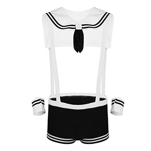 iiniim Sexy Hombre 3Pcs Disfraz de Marinero Lencería Erótica Ropa Interior Pijama Traje de Cosplay Top+Calzoncillos Babero+Puños Uniforme Conjunto Costume para Chicas Adultos Blanco Large