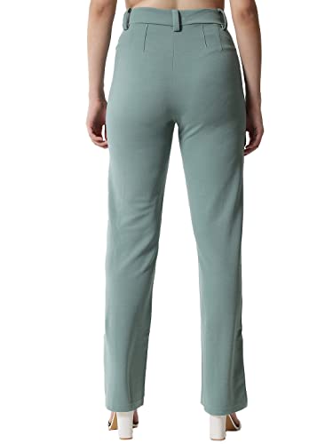Image of KOTTY Women Polyester Blend Green Solid Trousers(Light Moss Green,32)