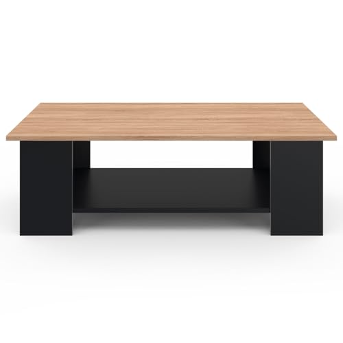 Idmarket - Mesa De Centro Rectangular Negra Eli Con Tablero De Aspecto Haya 100 Cm - 4