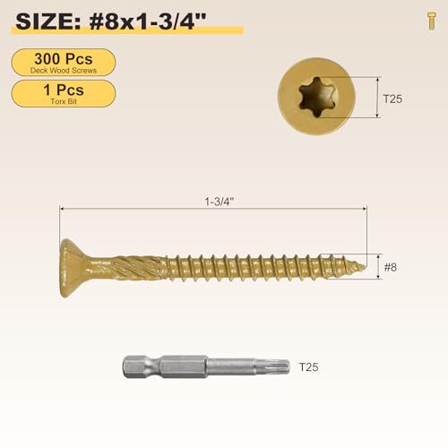 METALLIXITY Kit de 300 piezas Tornillos Deck #8x1-3/4 para madera color Tan miniatura 2