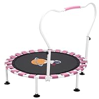 Trampolin Kinder,Ø 101cm Trampolin Indoor mit Faltbarem Bungee-Rebounder,Verstellbarem Schaumstoffgriff und Sicherheitspolster, Kindertrampolin Outdoor für Jungen Mädchen ab 3 Jahre (Rosa)
