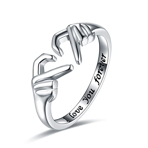 JZWUYAN 925-Sterling-Silver Heart Claddagh Rings for Women - Adjustable White/18K/Rose Gold Plated Irish Claddagh Ring Friendship Promise Love Heart Jewelry Rings Christmas Gifts for Women Friends Teen Girls (6#)